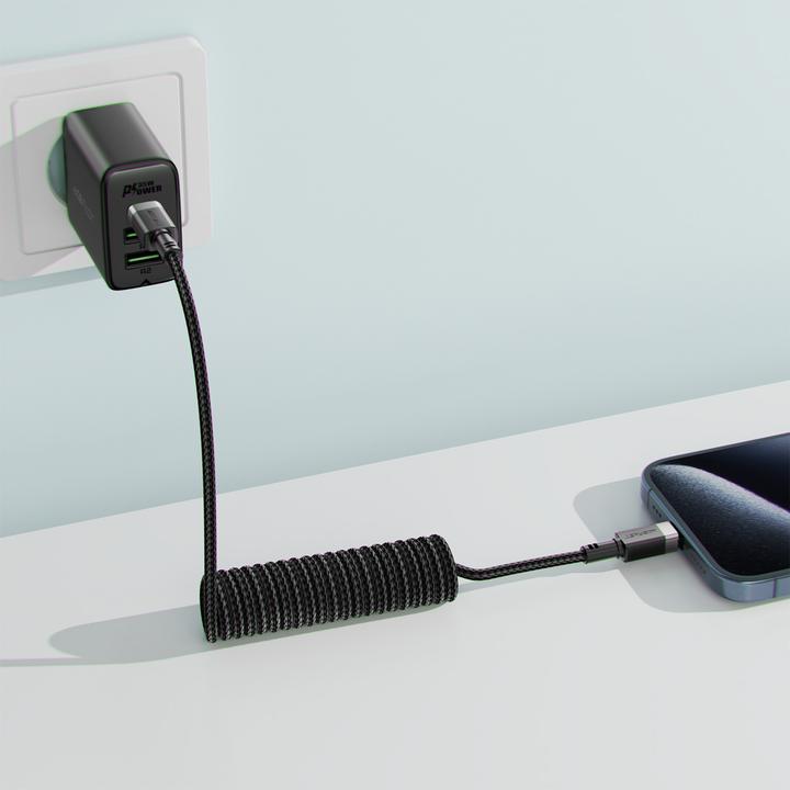 Produktbild Acefast C14-03 USB-C - USB-C Spring Cable 480Mb/s 3A 1.2m - Black (1.20 m, USB 2.0, 60 W)