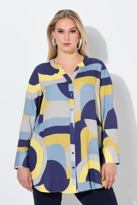 Actual product image Ulla Popken Retro Geometric Print Button Down Tunic Blouse (56)