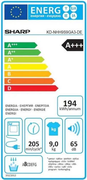 Energy Label Sharp KD-NHH9S9GA3-EN (9 kg, Right)