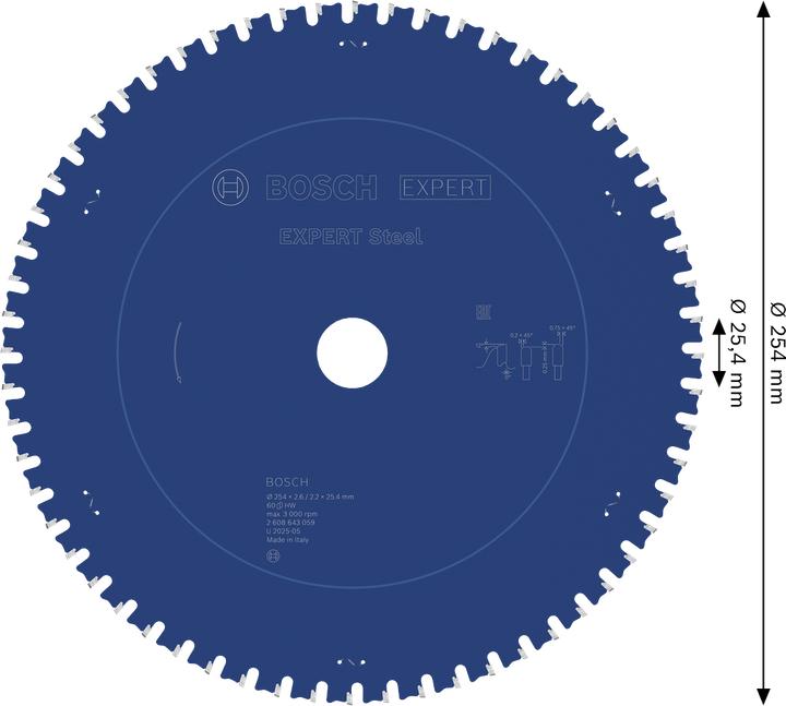 Immagine prodotto Bosch Professional Zubehör Lama circolare Expert per acciaio, 254 x 25,4 x 2,6 mm, 60