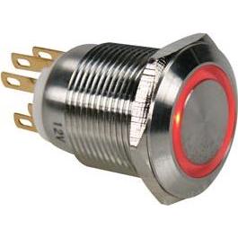 Velleman Stainless Steel Push Button Spdt 1No 1Nc Red Ring 19mm, Taster + Schalter, Rot