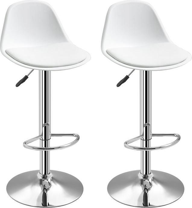 Produktbild Swisshandel24 Barhocker-Set, 2-teilig, Lehne, höhenverstellbar, Weiss Kunstleder Stahl, bis 120kg 40x42x82-104 cm