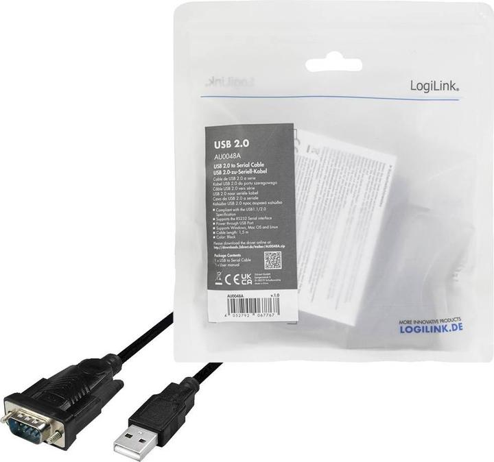 Immagine prodotto LogiLink Cavo adattatore USB 2.0 RS232, nero, 1,5 m Connettori: Connettore USB-A, connettore DB9 (1.50 m)