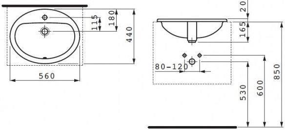 Image du produit Laufen Vasque à encastrer PRO B 560x440mm avec trop-plein et trou de robinetterie blanc (440 mm, 560 mm)