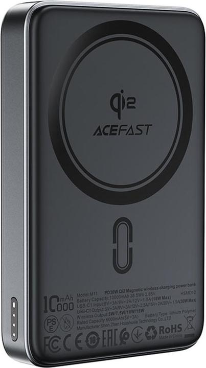 Actual product image Acefast M11-10000 30W Qi2 Magnetic Power Bank with MagSafe - Black (10000 mAh, 30 W, 37 Wh)