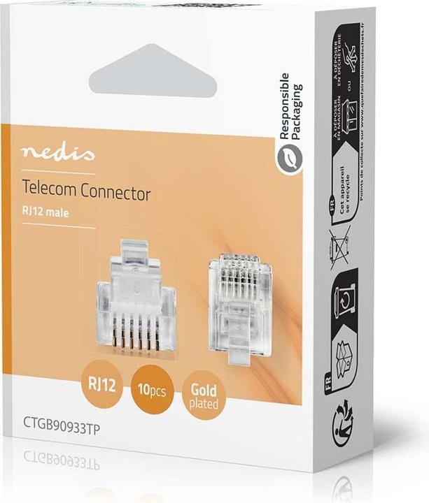 Produktbild Nedis Telefon Verbinder | Verbindungstyp: RJ12 | Gerade | Beschichtung: Vergoldet | PVC | Transparen