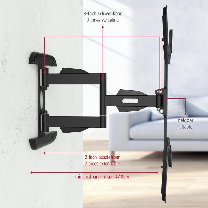 Produktbild Hama TV-Wandhalterung, schwenkbar, neigbar, ausziehbar, 191 cm (75") bis 45 kg (75", 45 kg)