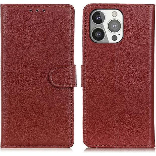 Thumbnail - MU Classic Litchi Leder Bookcover Series (Apple iPhone 13 Pro), Smartphone Hülle, Braun