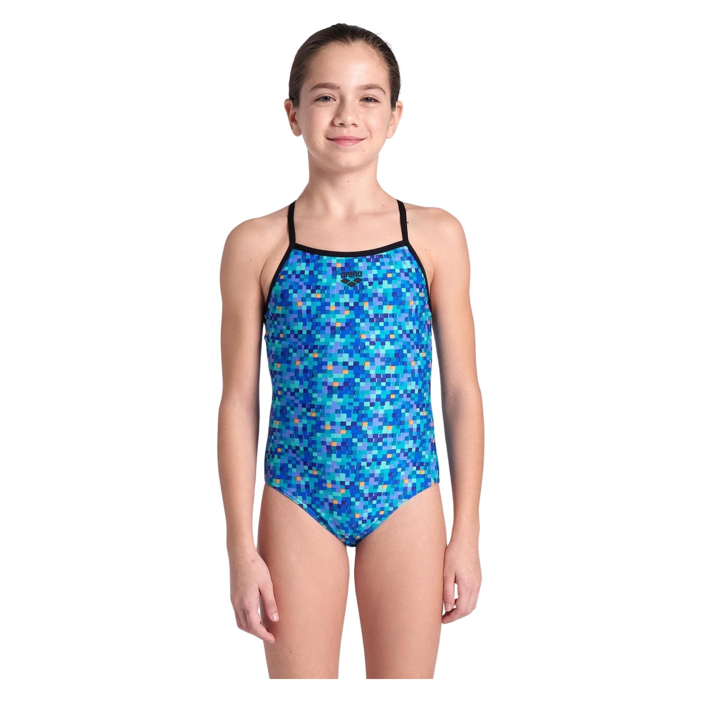 Arena, Mädchen, Badeanzüge, G Pooltiles Swimsuit Lightdrop Back L, Schwarz, (128)