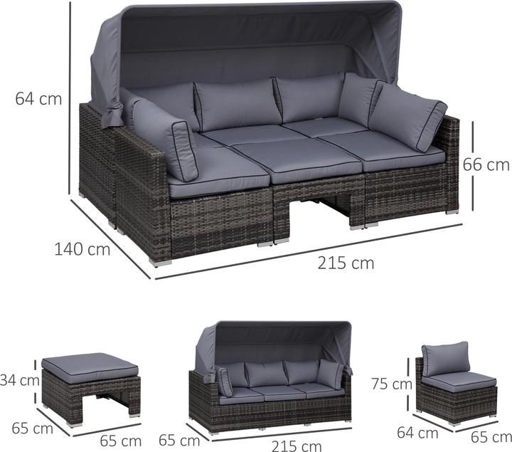 Actual product image Outsunny Polyrattan lounge set with sun canopy, cushions and side table