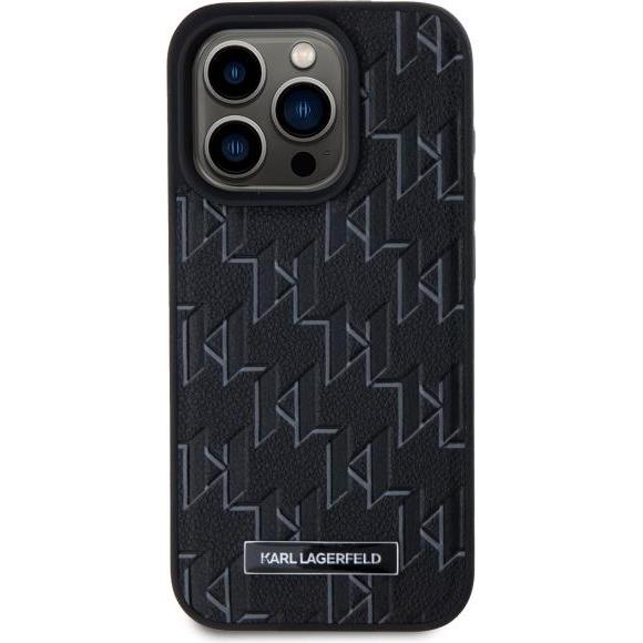 Thumbnail - Karl Lagerfeld PU Leather Monogram Metal Logo MagSafe Case for iPhone 15 Pro Black (Apple iPhone 15 Pro), Smartphone Hül...