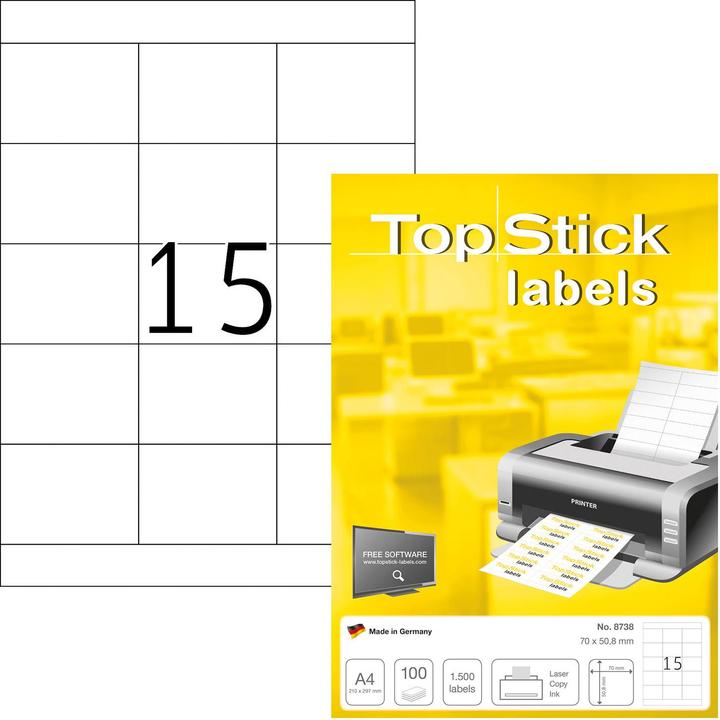 Produktbild TopStick TOP STICK Universal-Etiketten, 70 x 50,8 mm, weiá