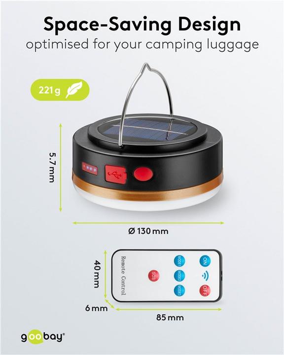 Image du produit Goobay Lampe de camping solaire à LED avec batterie rechargeable