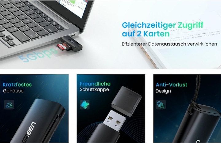Productafbeelding Ugreen USB 3.0 kaartlezer voor SD en MicroSD kaarten (SDHC SDXC UHS-I) (USB 3.0)
