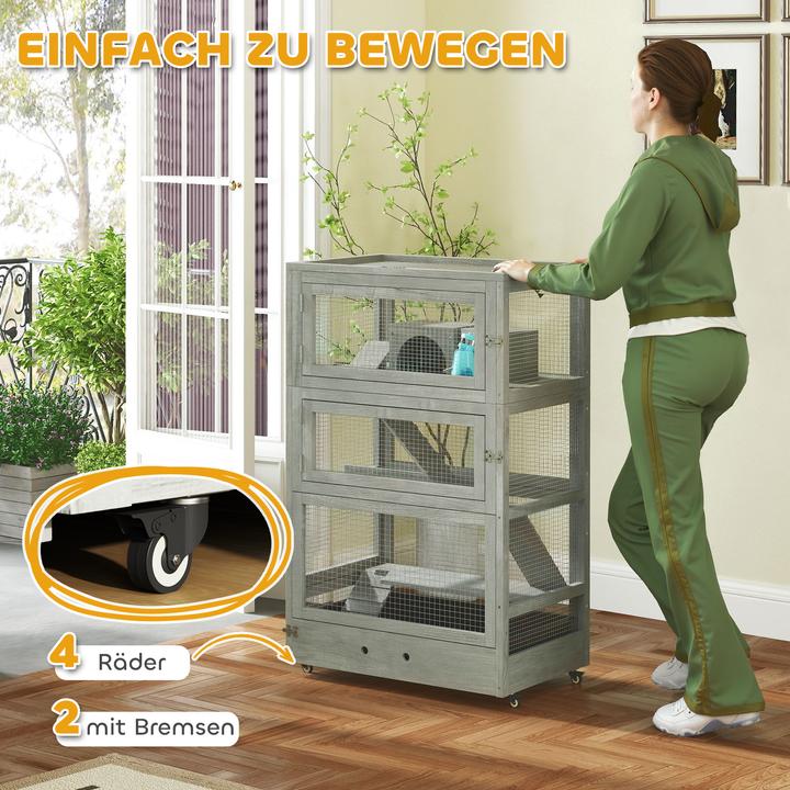 Image du produit PawHut Zwerghamsterkäfig Tannenholz Grau