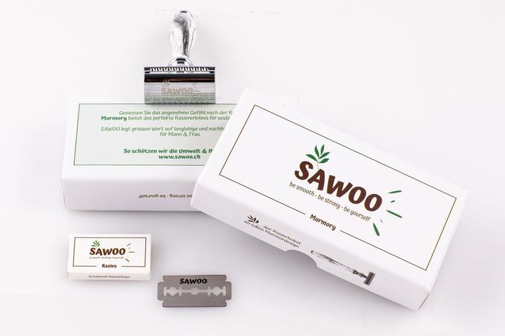 Immagine prodotto Sawoo Rasoio Marmory in ottone di alta qualità con 10 lame incluse