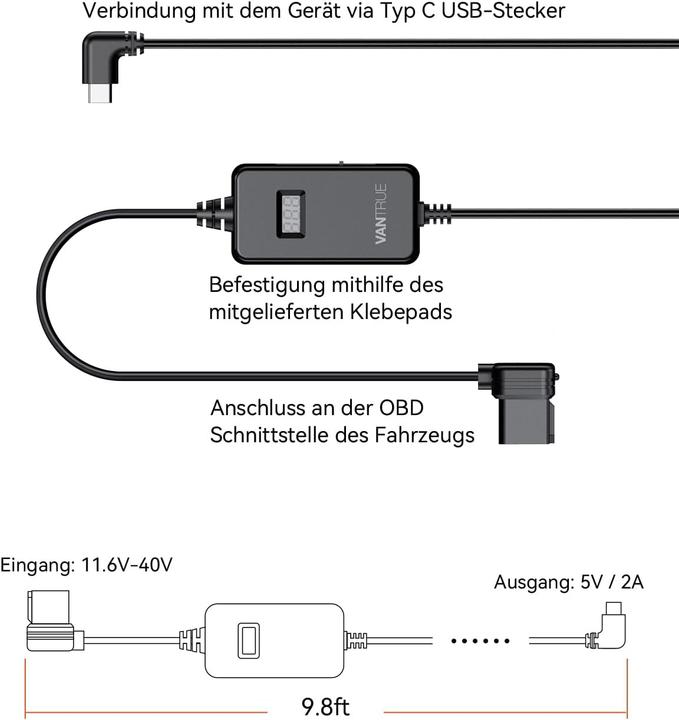 Actual product image Vantrue USB C OBD Hardwire für Dashcam