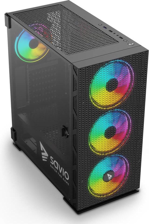 Produktbild Savio PC Case Raptor X1 ARGB Glass/Mesh Black (ATX, ITX, Mini-ATX)