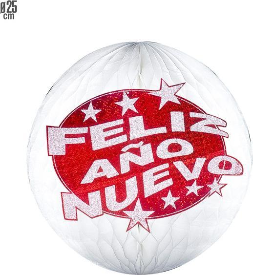 Widmann Globus Wabenball Feliz Año Nuevo Holografisch Mit Rotem 25cm