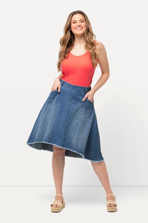 Image du produit Ulla Popken Jupe en jean, plis godet et ourlet frangé. Silhouette en A. (56)