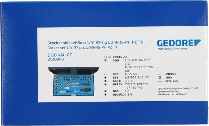 Image du produit Gedore D 20 KAU-20 Jeu de douilles 1/4" 37 pièces UD-IN-IS-PH-PZ-TX