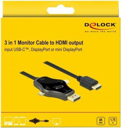 Image du produit Delock HDMI (Typ A) — DisplayPort| Mini DisplayPort| USB Typ C (1.75 m)