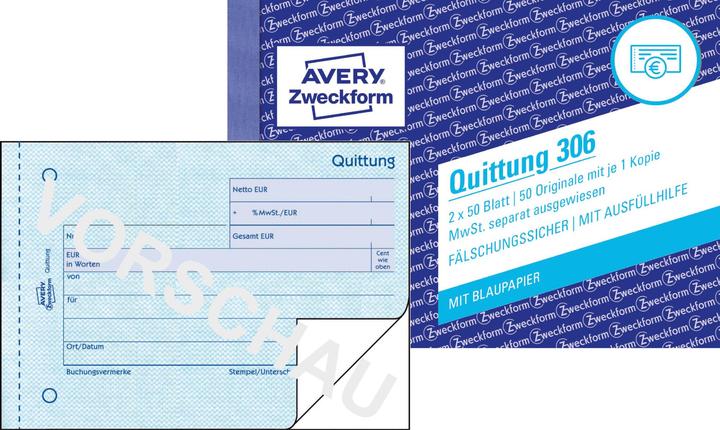 Actual product image Avery Receipt VAT shown separately (50x)