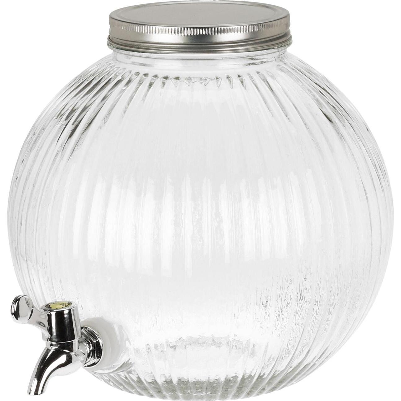 Thumbnail - Excellent Houseware Getränkespender aus Glas mit Deckel, 5,5l, kugelförmig, Getränkespender, Transparent, Silber