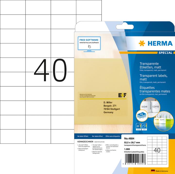 Produktbild HERMA Transparente Etiketten A4