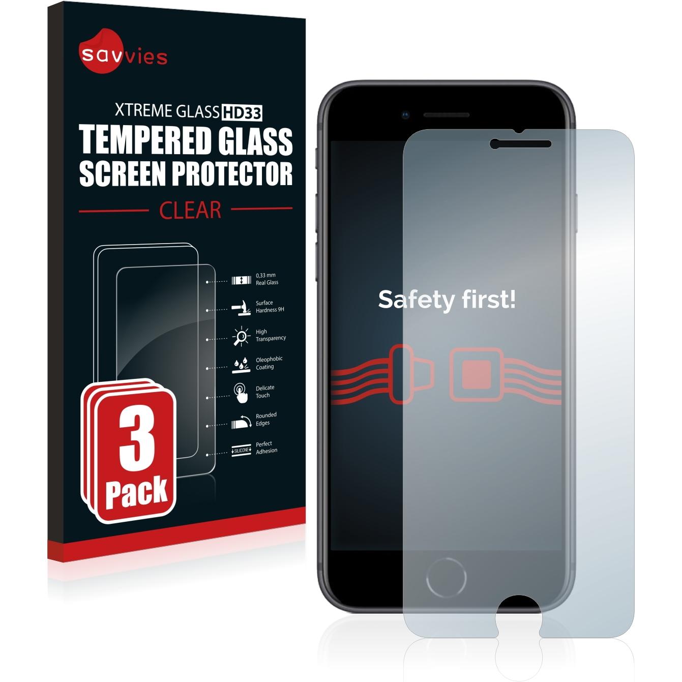 Savvies Panzerglas Hartglas Displayschutz (3 Stück, Apple iPhone 8), Smartphone Schutzfolie, Transparent