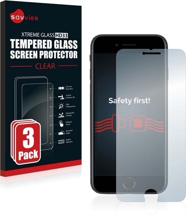Actual product image Savvies Tempered Glass (3 Piece, Apple iPhone SE (2nd Gen))