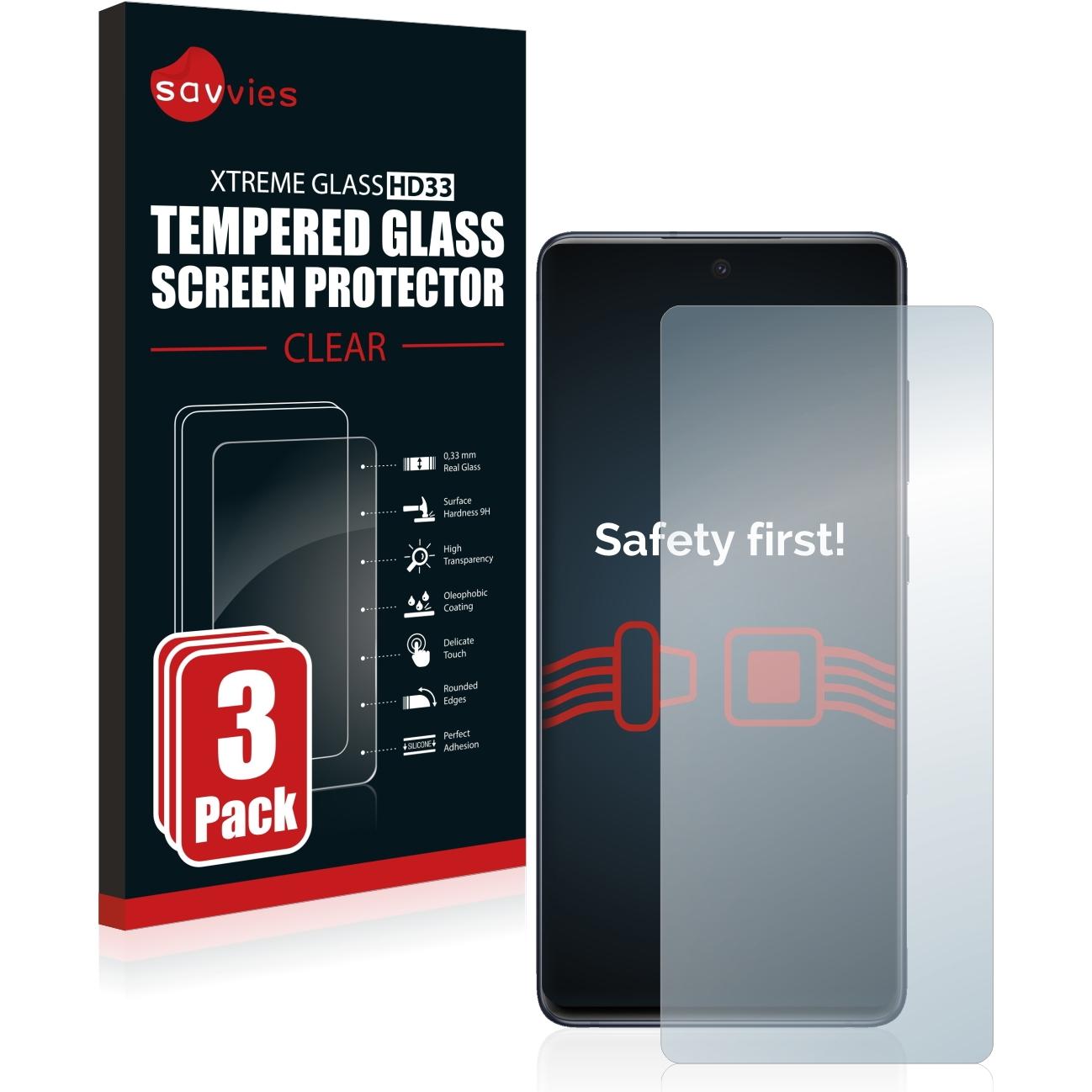 Savvies Panzerglas Hartglas Displayschutz (3 Stück, Samsung Galaxy S20 FE), Smartphone Schutzfolie, Transparent