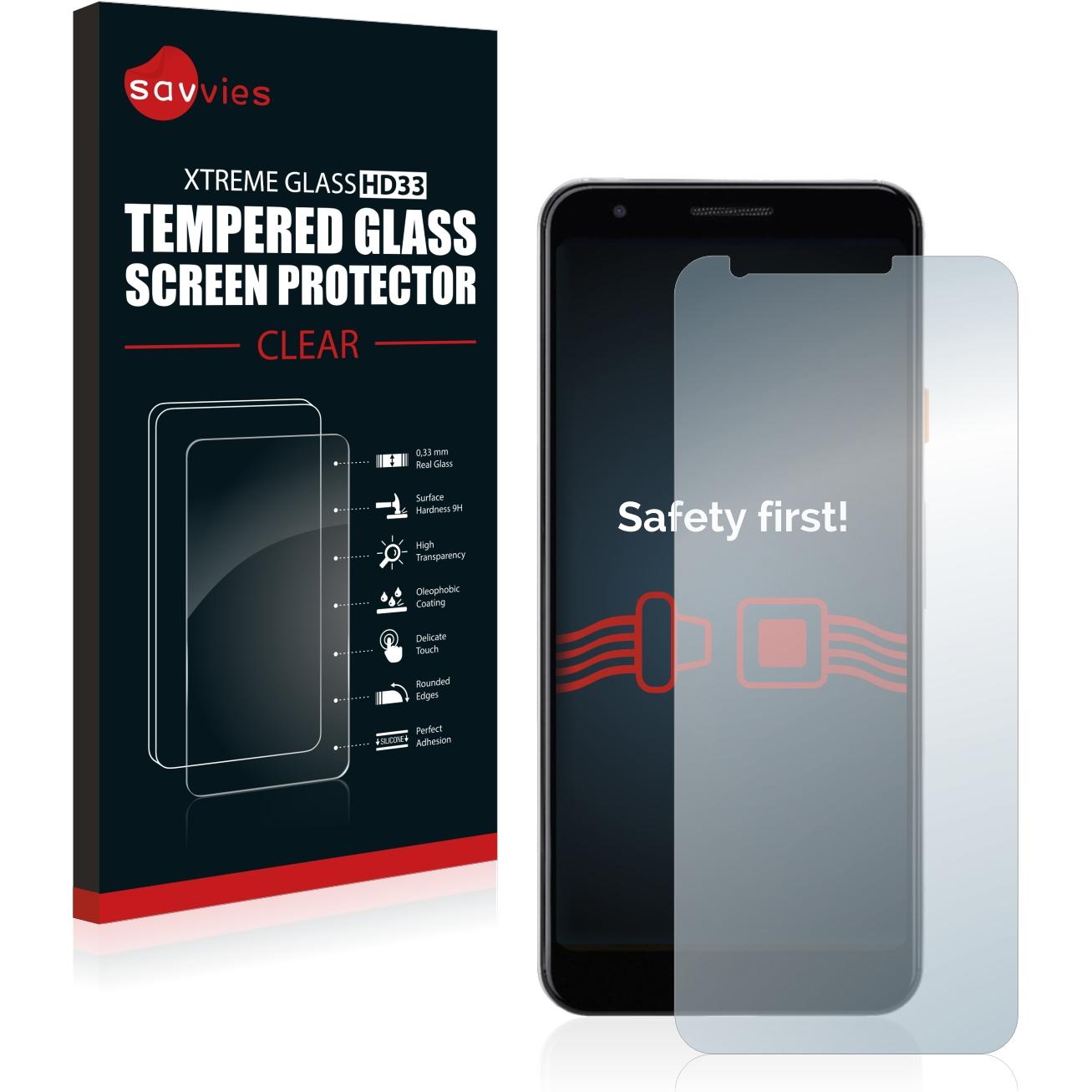 Savvies Panzerglas Hartglas Displayschutz (1 Stück, Google Pixel 3a), Smartphone Schutzfolie, Transparent