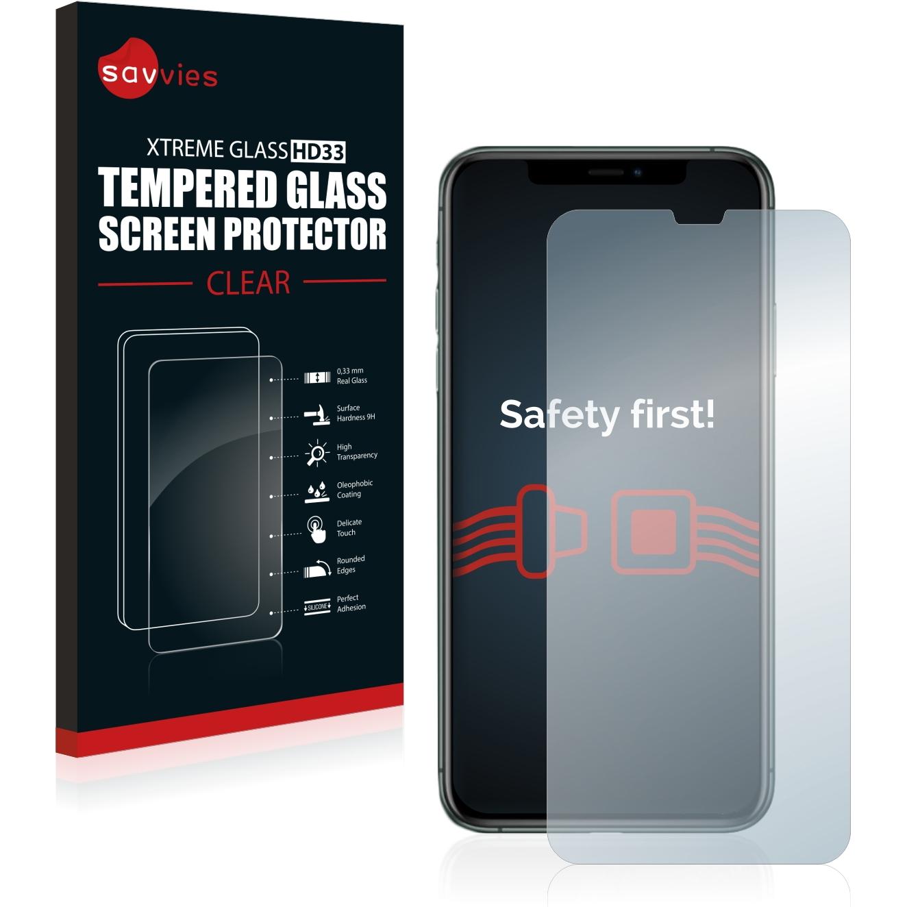 Savvies Panzerglas Hartglas Displayschutz (1 Stück, Apple iPhone 11 Pro Max), Smartphone Schutzfolie, Transparent