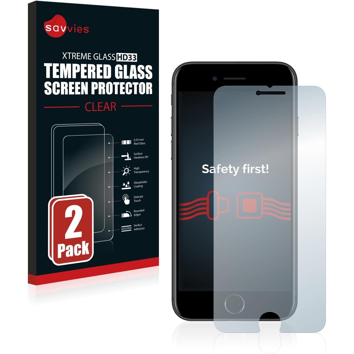 Thumbnail - Savvies Panzerglas Hartglas Displayschutz (2 Stück, Apple iPhone 7), Smartphone Schutzfolie, Transparent