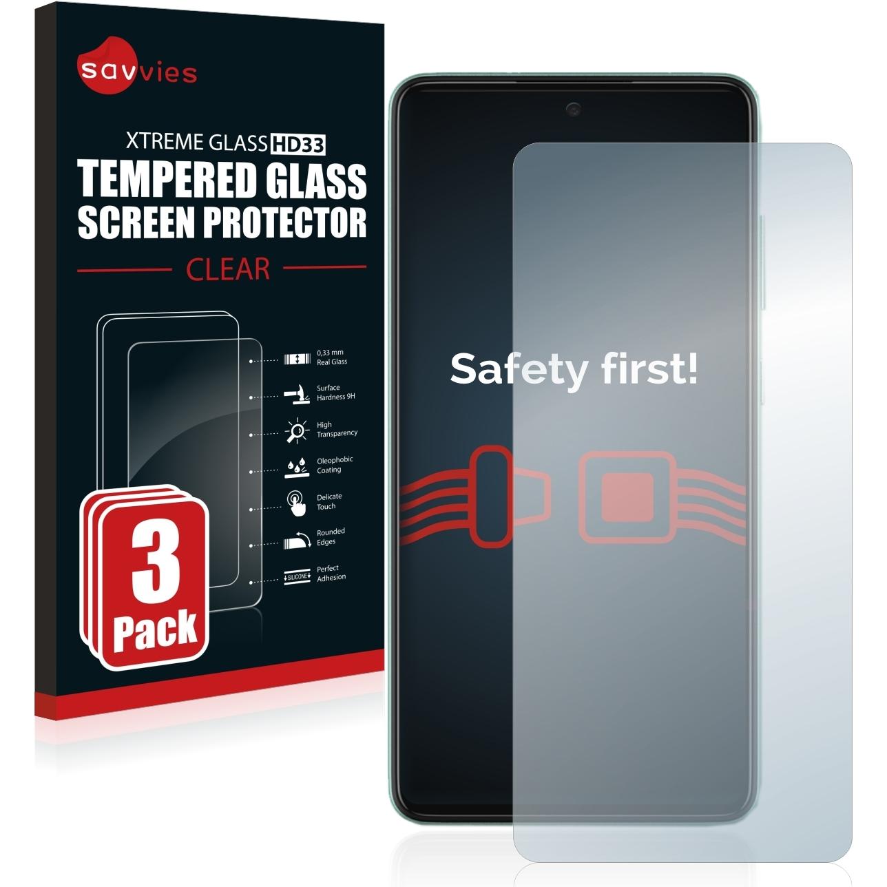 Savvies Panzerglas Hartglas Displayschutz (3 Stück, Samsung Galaxy A52), Smartphone Schutzfolie, Transparent