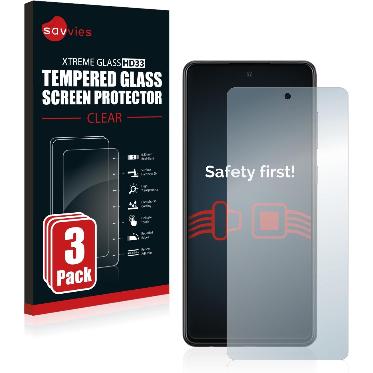 Savvies Panzerglas Hartglas Displayschutz (3 Stück, Samsung Galaxy A72), Smartphone Schutzfolie, Transparent