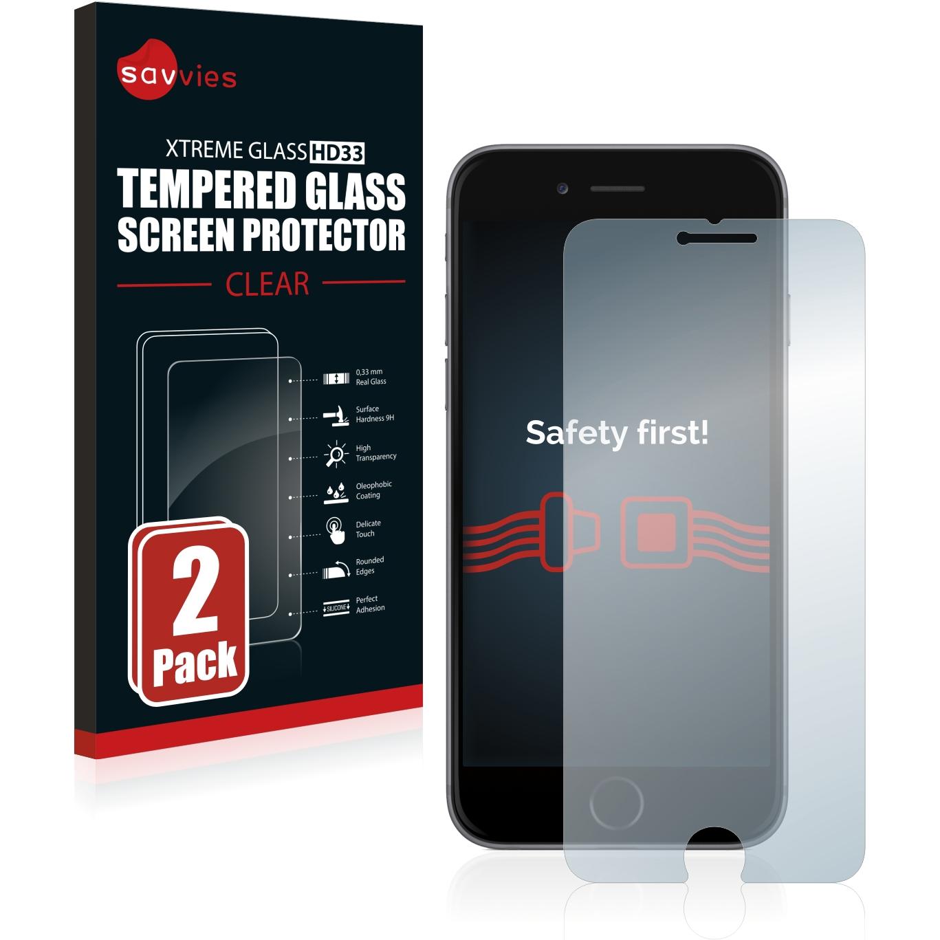 Savvies Panzerglas Hartglas Displayschutz (2 Stück, Apple iPhone 6), Smartphone Schutzfolie, Transparent
