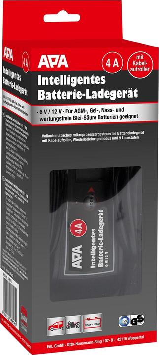 Productafbeelding Eufab Automatische acculader ligent acculader, 6/12 V, 4 A, met kabeloproller (12V, 24V, 4 A)