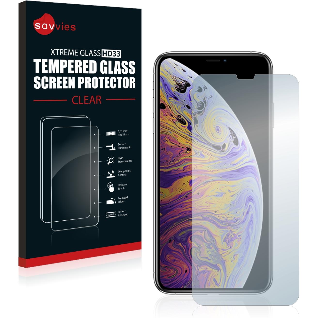 Savvies Panzerglas Hartglas Displayschutz (1 Stück, Apple iPhone XS Max), Smartphone Schutzfolie, Transparent