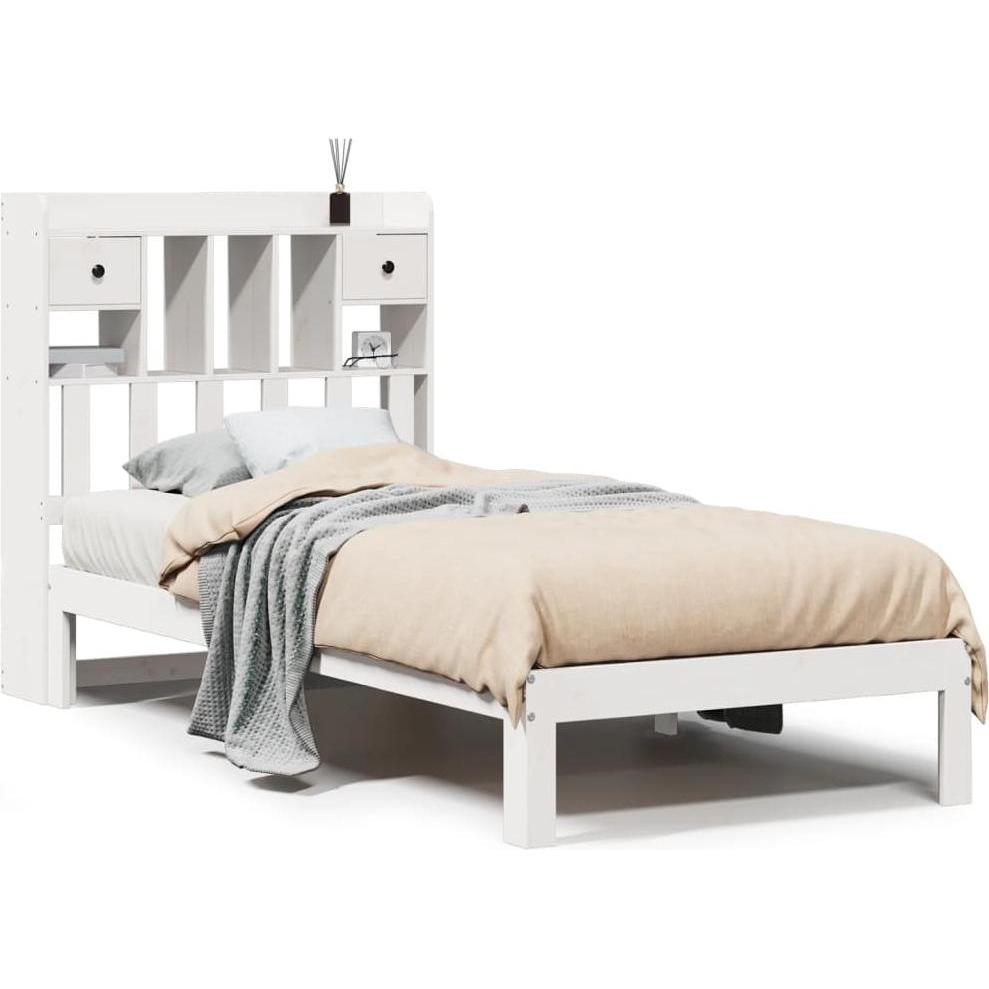 VidaXL, Bett, Massivholzbett Holzbett Bett mit Regal ohne Matratze Weiss 75x190cm Kiefer (75 x 190 cm)