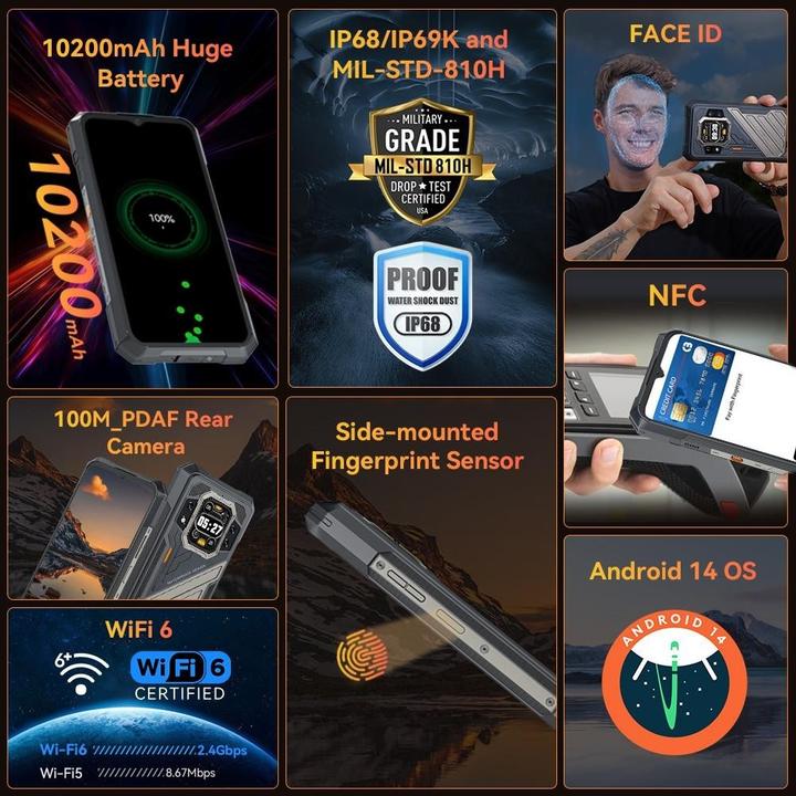 Actual product image Cubot 5G Smartphone with 144Hz FHD+ Display, 100MP Camera, 10200mAh Battery, Android 14 (256 GB, Black, 6.72")