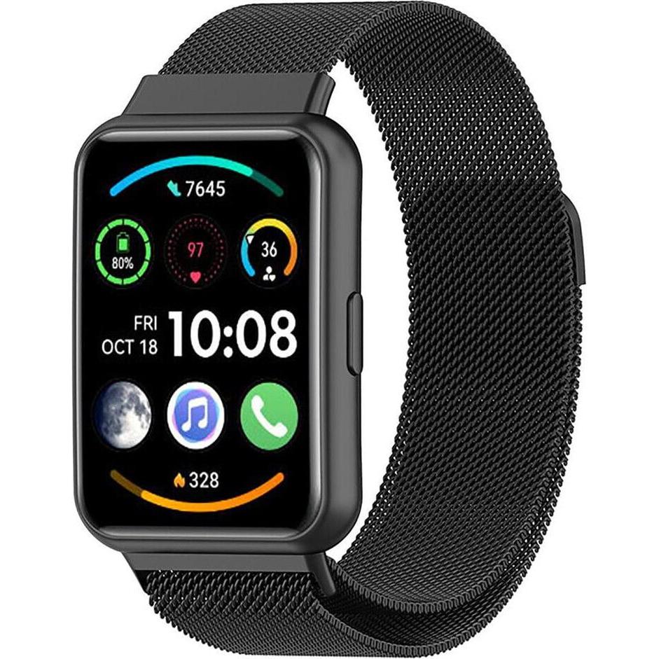 Strap-it Armband (Gewebter Edelstahl, Huawei Watch Fit 2), Uhrenarmband, Schwarz