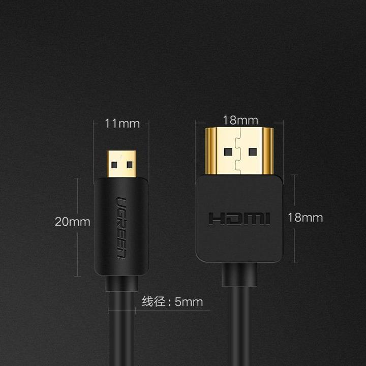 Image du produit Ugreen Micro HDMI vers HDMI 19pin 4K 60Hz 2.0V or (1 m, HDMI, 2.0)