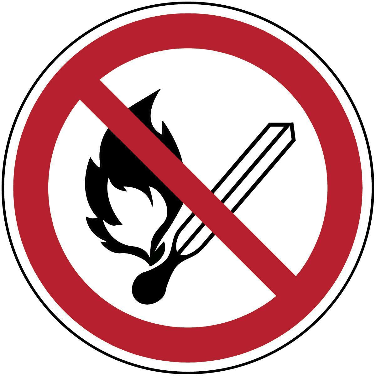 Brady, Etiketten, ISO-Sicherheitsschild - Keine offene Flamme Feuer, offenes Licht und Rauchen verboten