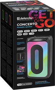 Produktbild Defender CONCERTO Bluetooth Lautsprecher 20W MP3/FM/SD/USB/AUX/TWS/LED/MIC KARAOKE schwarz + Mikrofo
