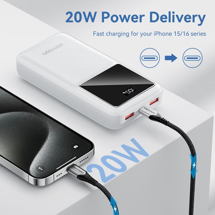 Produktbild Vention Powerbank,, FHLB0, 20000mAh, Micro-USB, USB-C, 2xUSB-A, 22.5W (black) (20000 mAh, 22.50 W, 74 Wh)