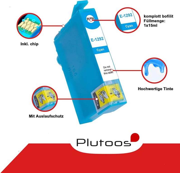 Produktbild Plutoos Epson T1292XL Patrone XXL kompatibel, Cyan C 13 T 12924010 (C)
