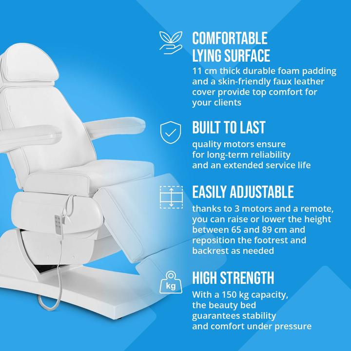 Produktbild Physa Kosmetikliege elektrisch Behandlungsliege Kosmetikstuhl Tattooliege 150 kg Weiss