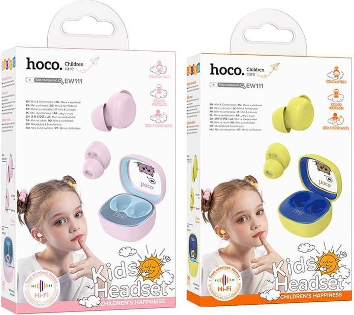 Actual product image Hoco Wireless headphones wireless earphones bluetooth TWS for kids EW111 yellow